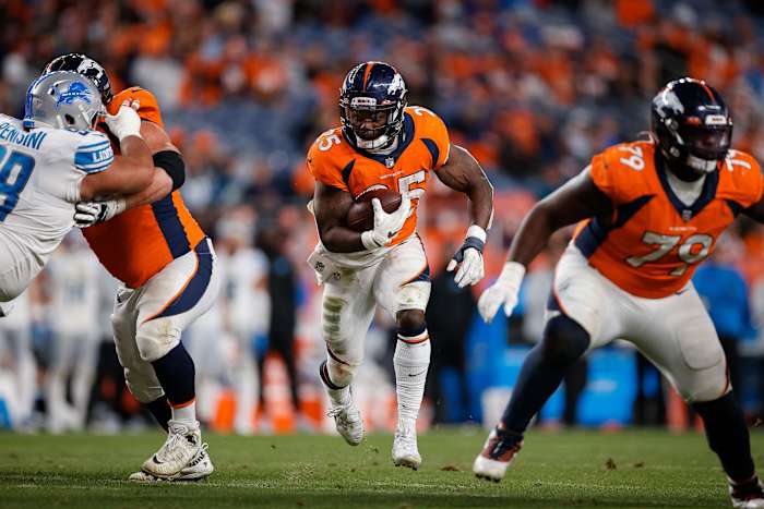 Denver Broncos running back Melvin Gordon III (25) runs the ball against Detroit. Mandatory Credit: Isaiah J. Downing-USA TODAY Sports